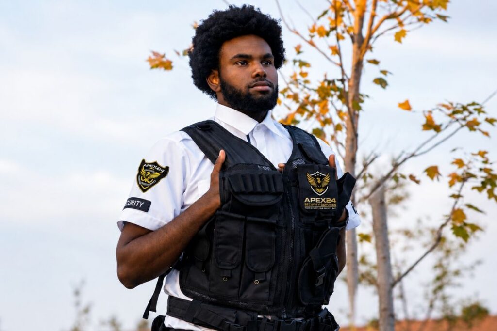 Autumn outdoor security guard portrait